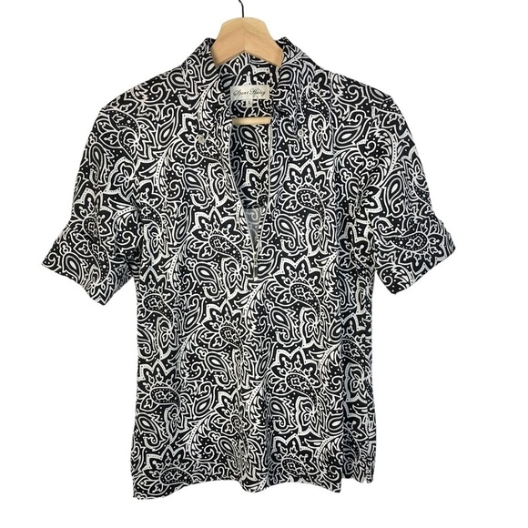 Sport Haley Black & White Paisley Printed Quarter Zip Top S - Picture 1 of 3